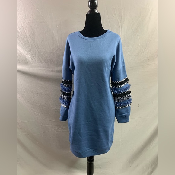 Blue Sleeve Fringe Sweatshirt Dress - Picture 6 of 6